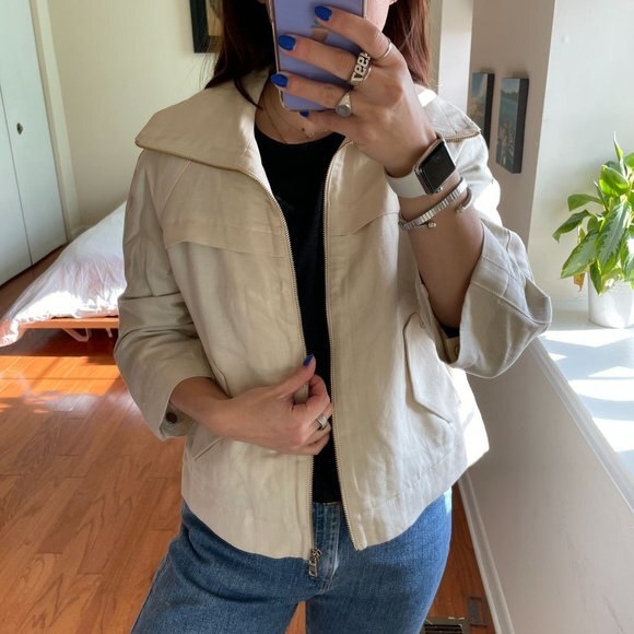 Ann Taylor Convertible Neck 3/4 Sleeve Zip-Up Jacket White Size 0 - Picture 2 of 8